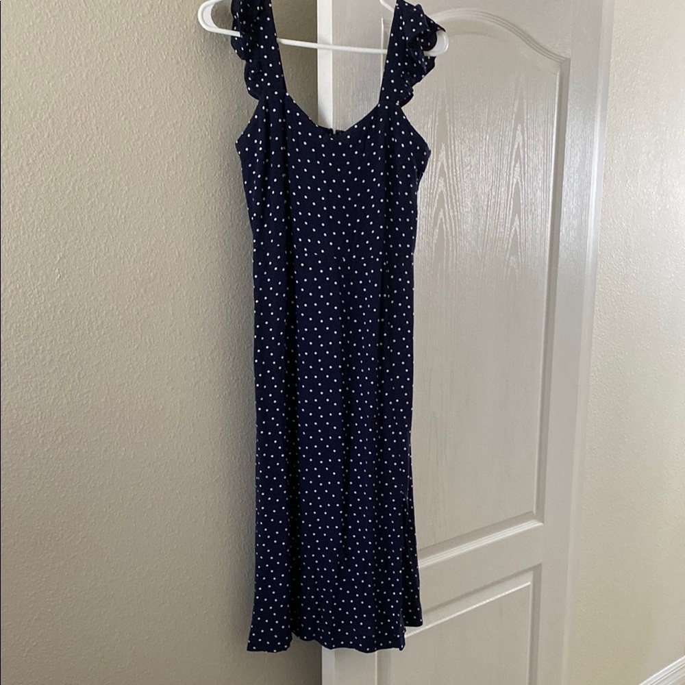 NWOT Loft outlet navy blue polka dot midi dress 4 petite